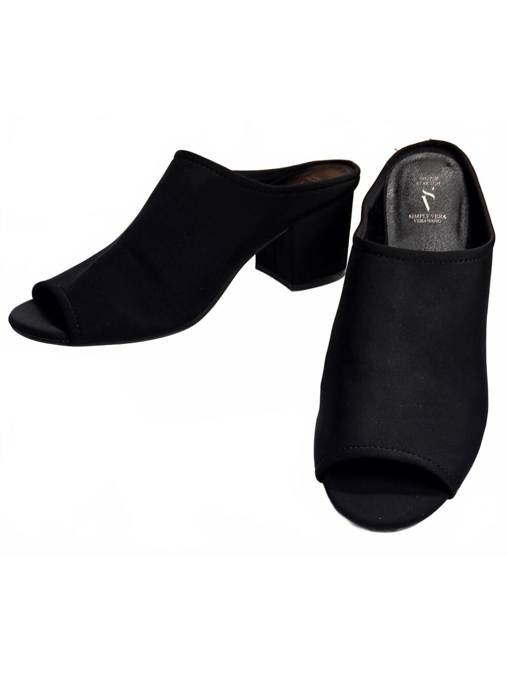 Simply Vera Stretch Sz 8.5M Vera Wang Black Peep Toe Mule Heels Classic Comfort